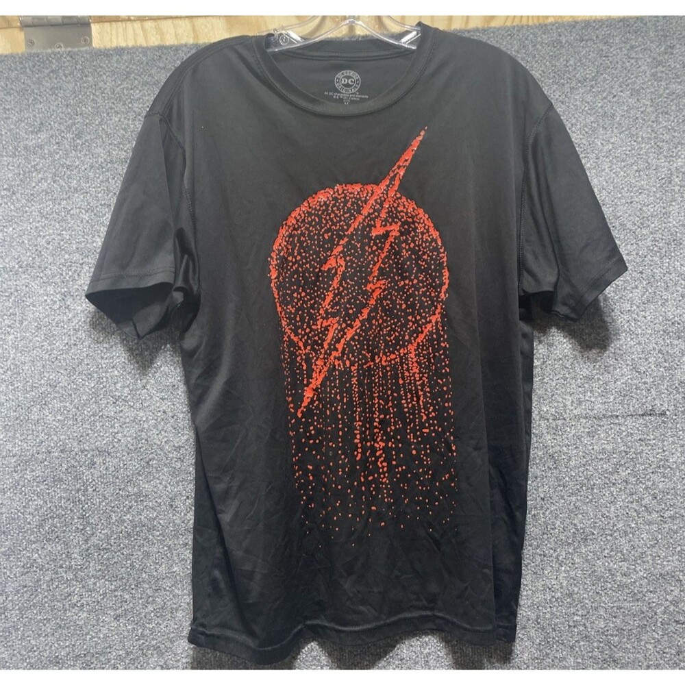 DC Comics The Flash Mens Medium Black Red Distressed Graphic T Shirt Tee
